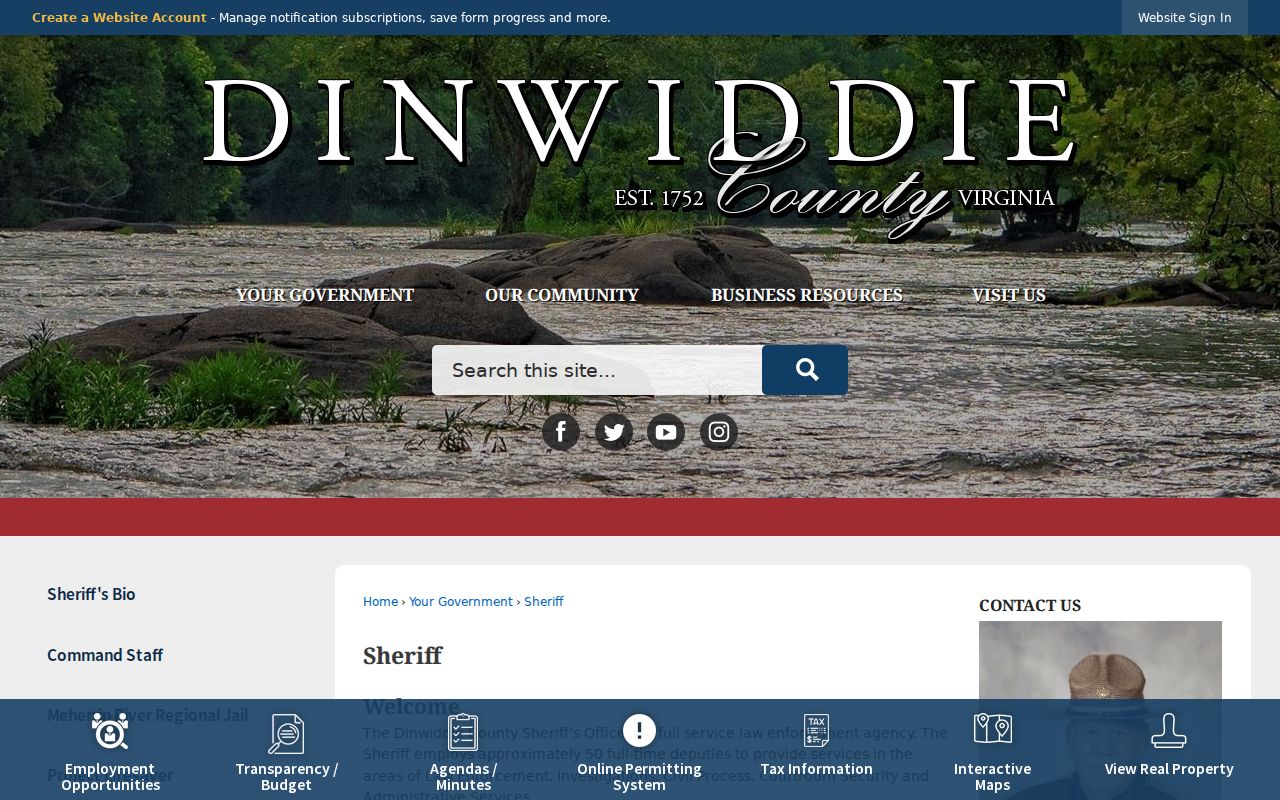 Dinwiddie County active warrant service contact at the Sheriff's Office