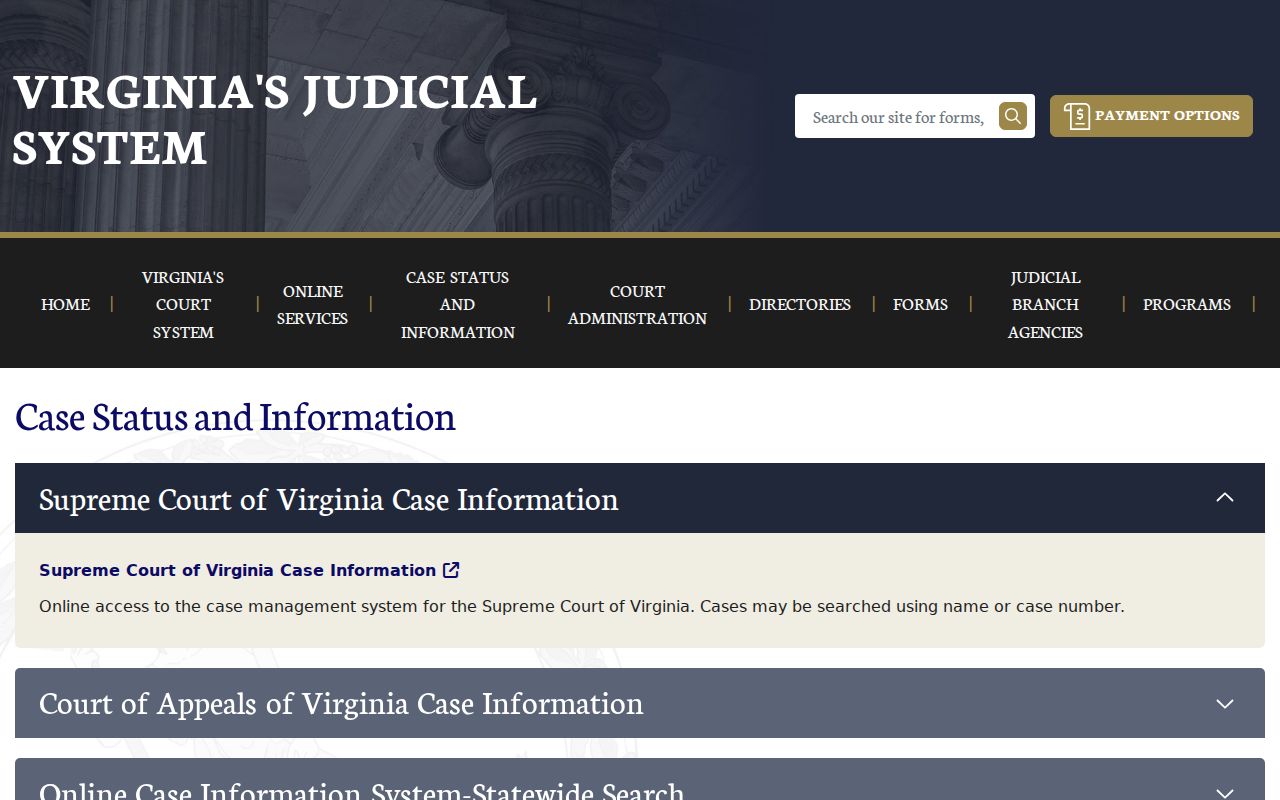 Dinwiddie County warrant search routes on the Virginia court case-information hub