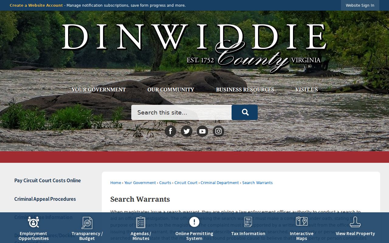 Dinwiddie County search-warrant record access and affidavit seal rule