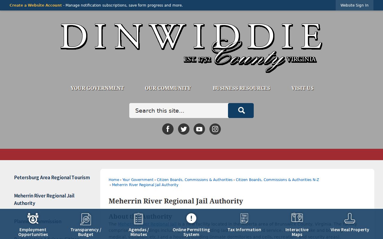 Dinwiddie County warrant booking and regional jail authority information