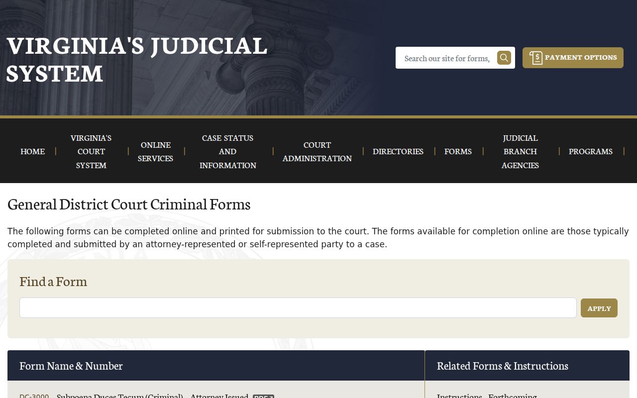 Dinwiddie County arrest warrant and criminal process forms from Virginia Courts
