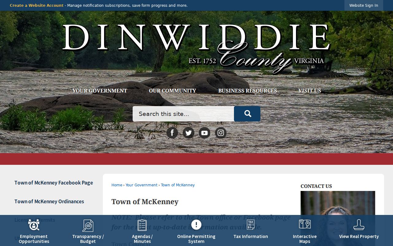 McKenney warrant records town contact page and civic office information