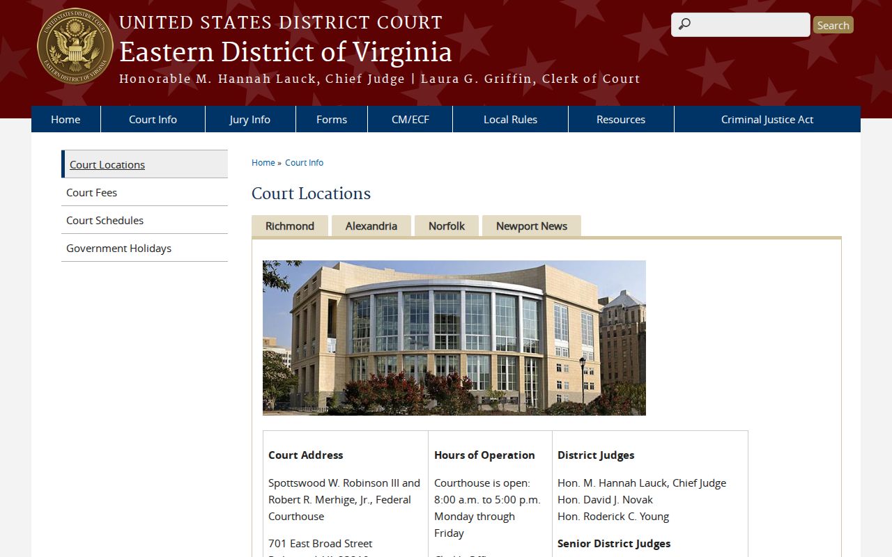 Dinwiddie County federal warrant court route through the Richmond courthouse