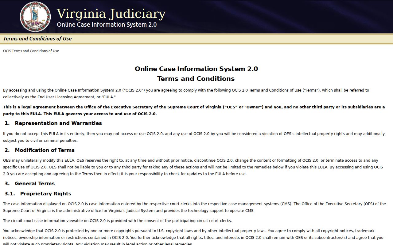 Dinwiddie County warrant search on the Virginia OCIS public case system